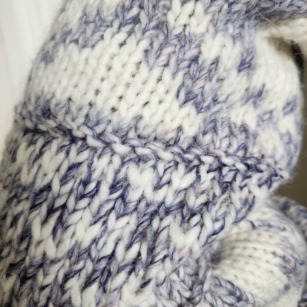 Fair Isle Chunky Knitted Sweater Cream Purple Violet Size Small Wool Blend - Picture 7 of 13